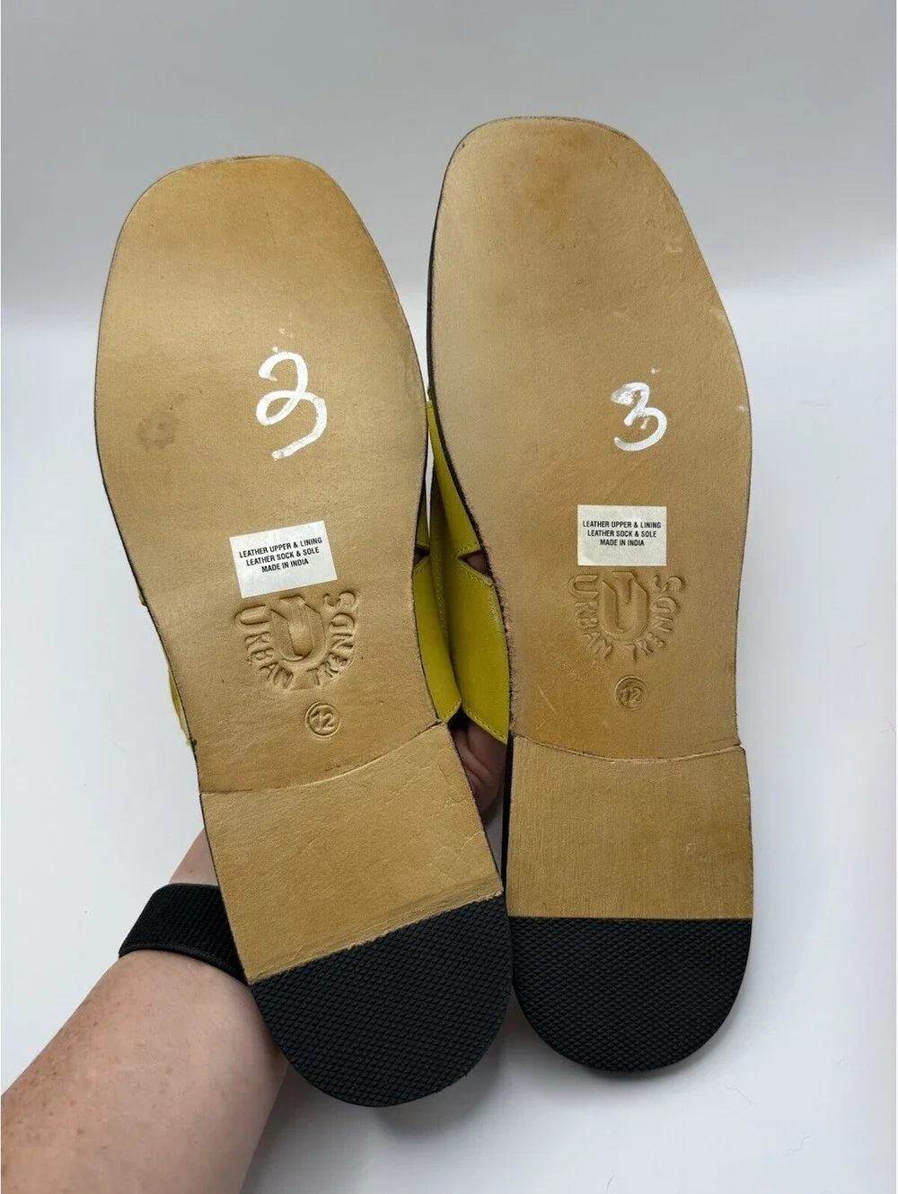 LOT of 2 Urban Trends Leather Sandals Slides Men Sz  12 Red Yellow Leather India